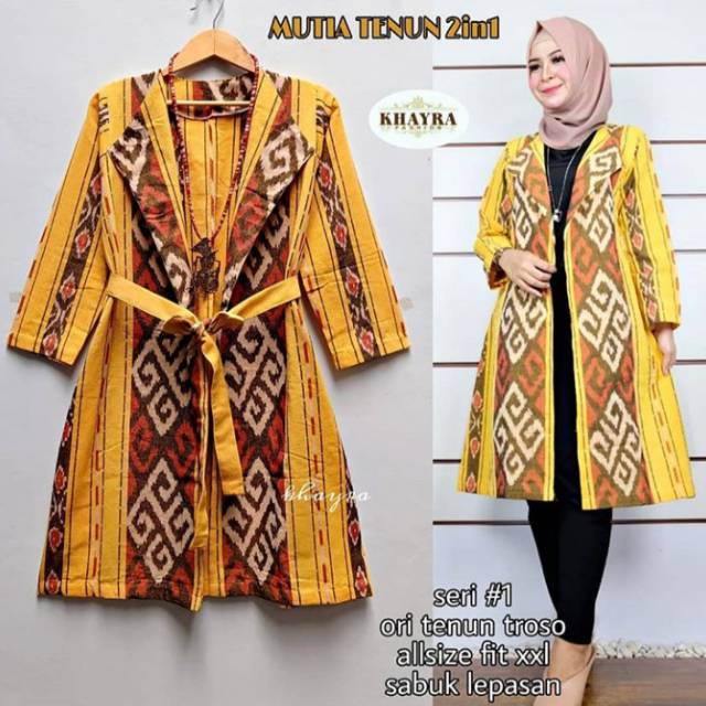 Cardigan tenun toraja kuning + free masker tenun