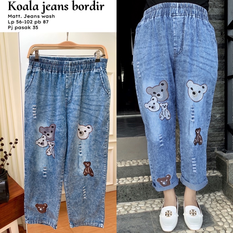 Koala Jeans Pants - Boyfriends Jeans Aksen Bordir Lucu