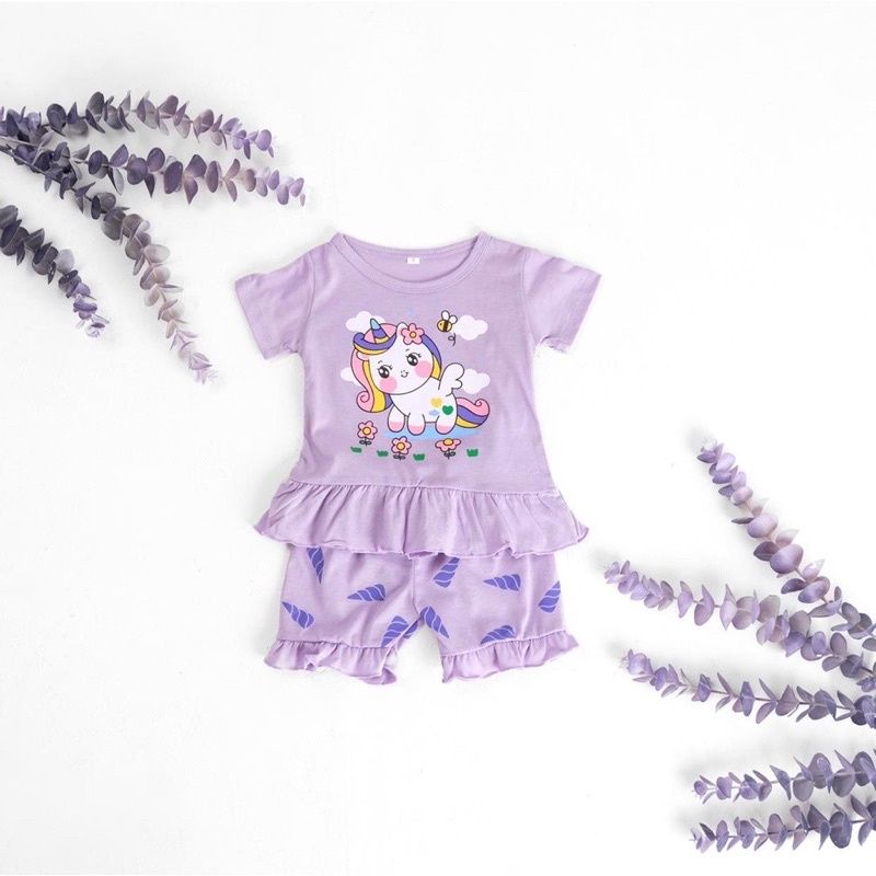 DK SETELAN Baju RUFFLE Set MOTIF Pendek Anak Perempuan SIMPLE &amp; MURAH - GRUP 2