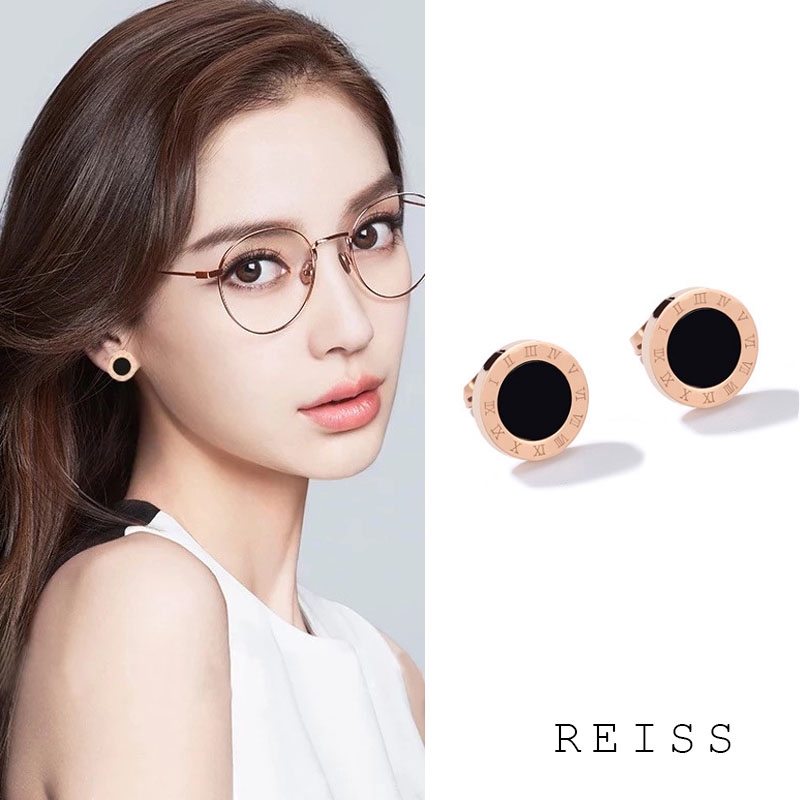 Anting Tusuk Lapis Rose Gold 18k Desain Angka Romawi Gaya Korea Untuk Wanita