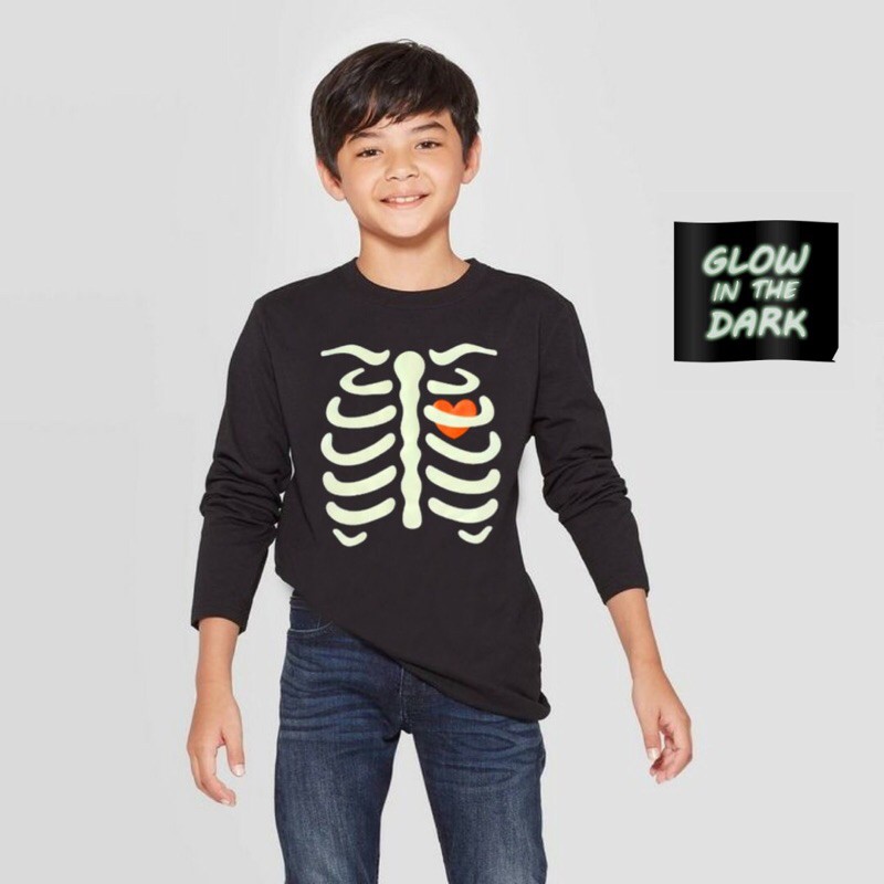 [4-16 TAHUN] CAT AND JACK SKELETON GLOW IN THE DARK/BAJU SKELETON/BAJU ANAK LAKI-LAKI/ATASAN ANAK