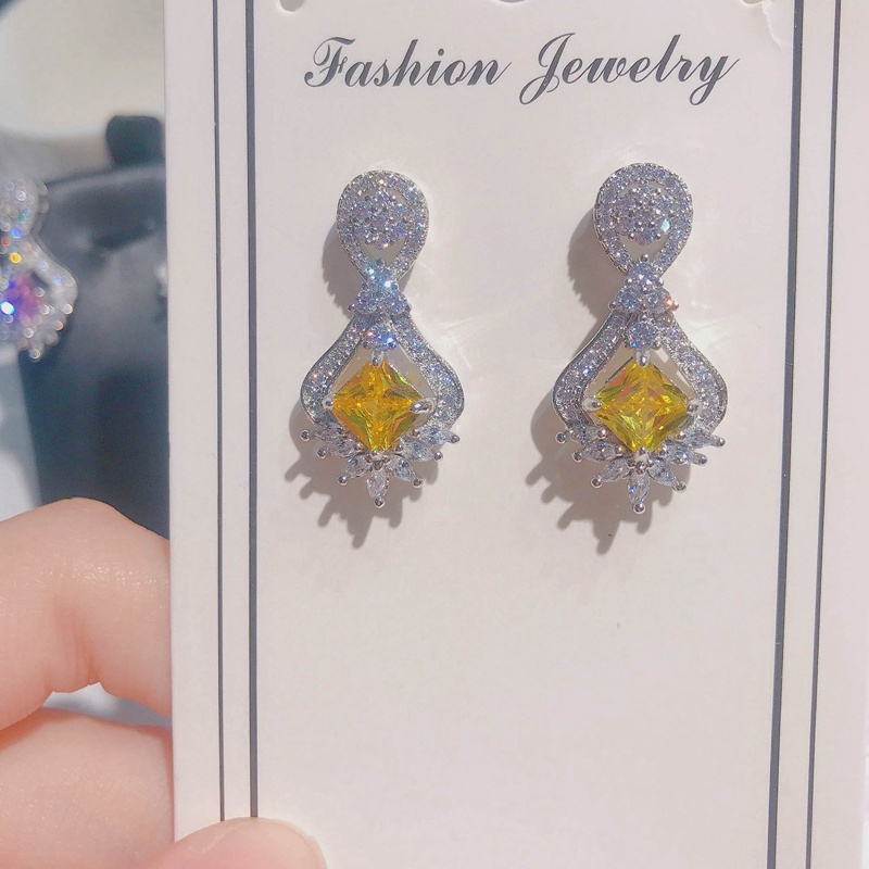 Fancyqube Anting Silver 925 Hias Kristal Zircon Warna Kuning Untuk Wanita