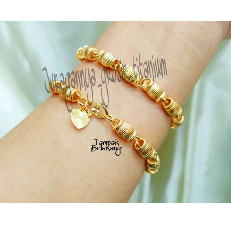 A9P7 TITANIUM GELANG BU BOLA LOVE ULIR+CINCIN ANTI KARAT LAPIS EMAS 23K TERKINI
