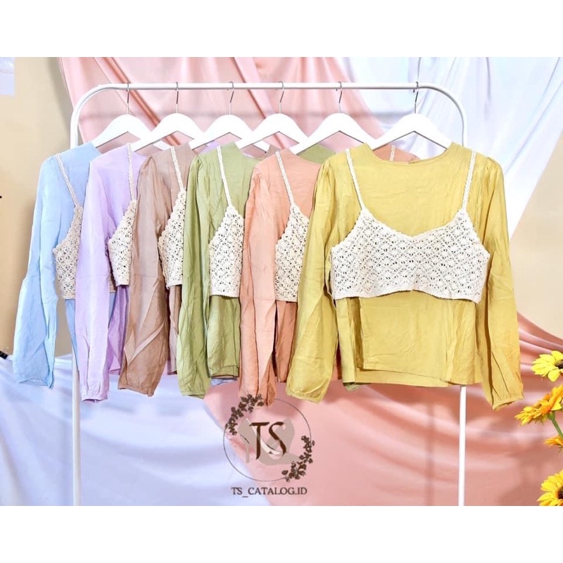 Baju Import Blouse Polos with Crochet Vest 010