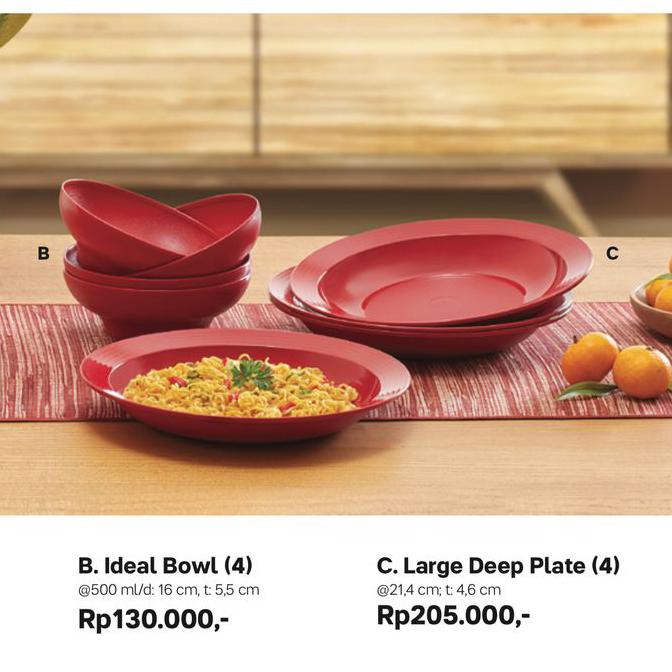 |Cuci Gudang|sale|Big Promo| Tupperware Ideal Bowl Large Deep Plate Piring Mangkok Merah - Ideal