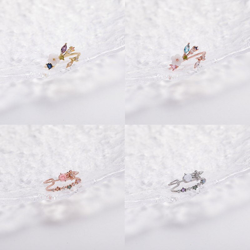 Cincin Zircon Berlian Imitasi Model Terbuka Dapat Disesuaikan Gaya Korea Untuk Wanita