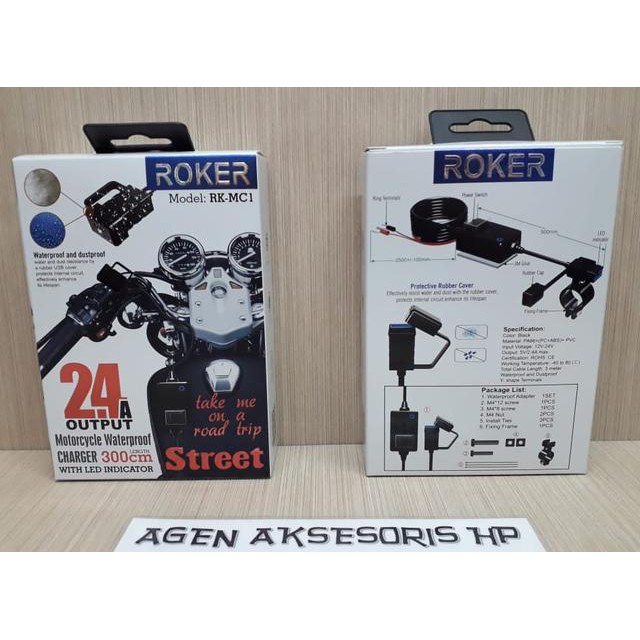 Charger Motor ROKER STREET 2.4A Waterproof Casan HP Aki Motor LED Ligh