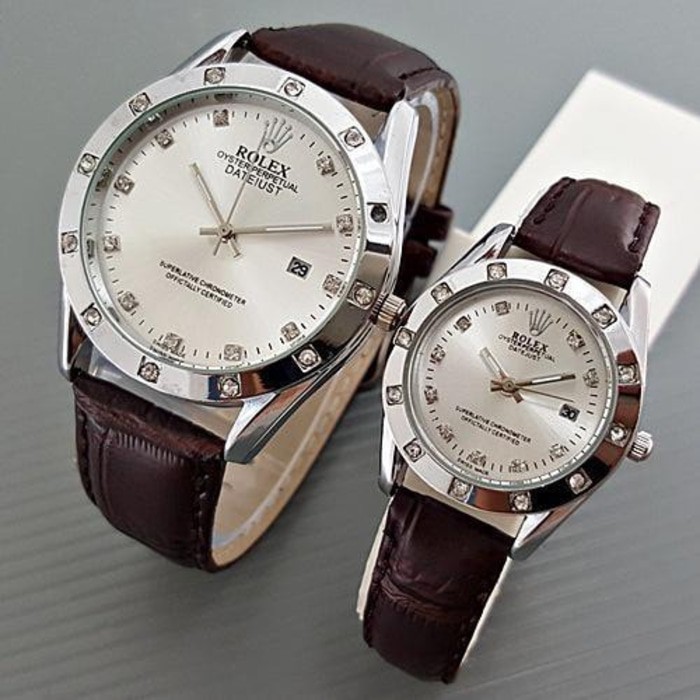 WBS Jam Tangan Couple Rolex Kulit Vios Pria Wanita Tanggal Murah Import Grosir Premium RX001-1