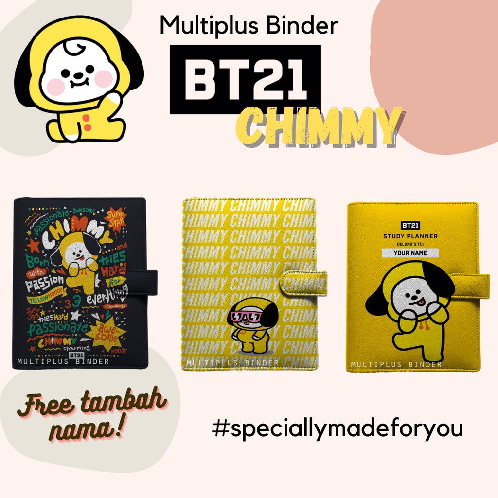 

Binder BT21 Chimmy Custom 26 Ring B5 / 20 Ring A5 / 6 Ring A6 FREE Tambah Nama !