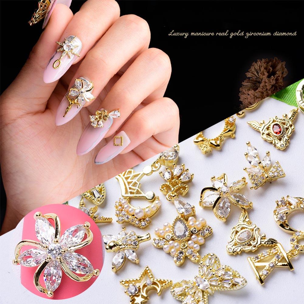 AUGUSTINA Agustina Kuku Berlian Imitasi Kupu-Kupu Shiny Charms Pearl Manicure Tools Berlian Logam Zirkon Kristal Liontin