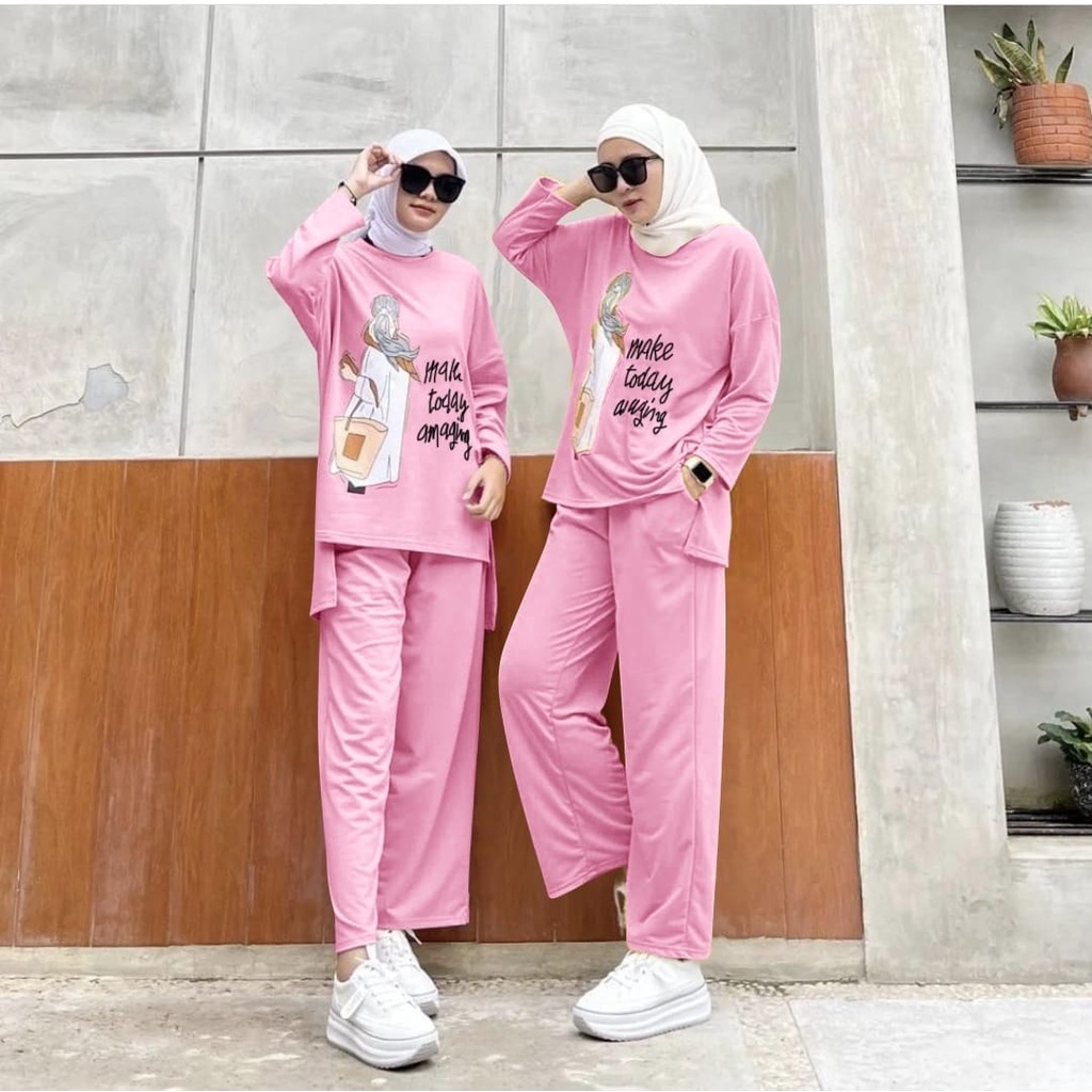 SET HEXA FASHION PAKAIAN WANITA SETELAN ATASAN DAN CELAN BAHAN BABYTERRY MR