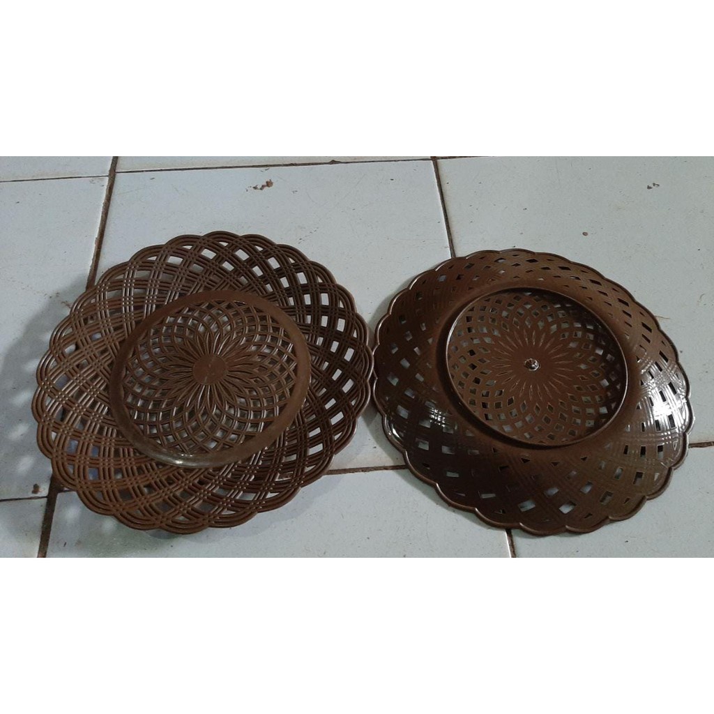 12 PC  / 6 PC   Piring Plastik  Motip Rotan  , Piring rotan