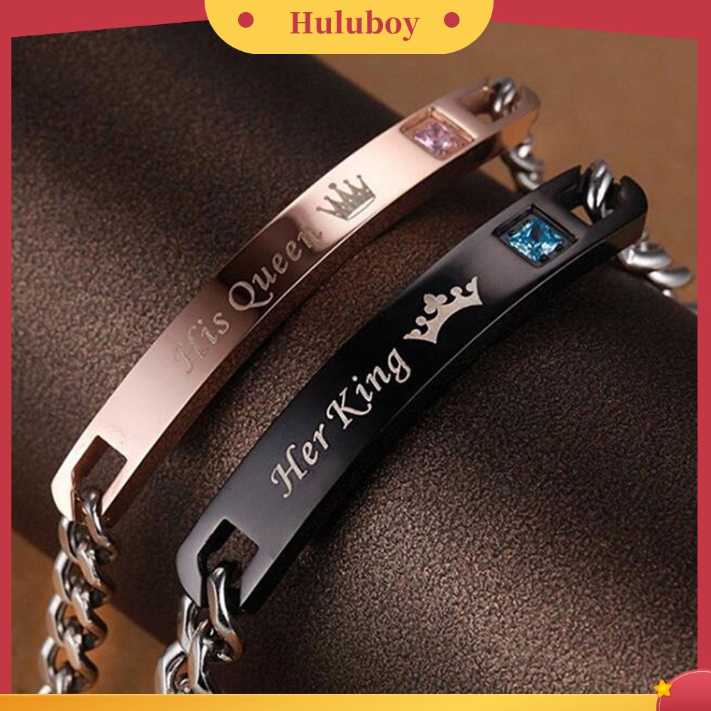 Hu Hu Hu Hu Hu Alat Bantu Pasang Kacamata♡ Gelang Rantai Bahan Titanium Steel Motif Tulisan His Queenher King Untuk Pasangan