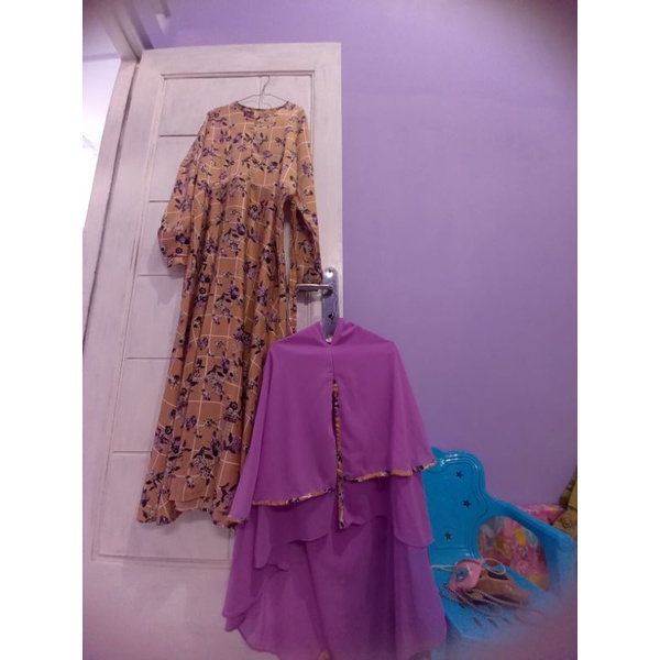 preloved set gamis + hijab bahan maxmara