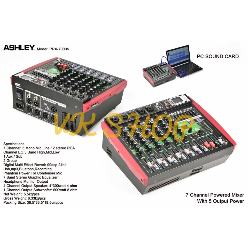 Power Mixer Ashley PRX7000S/PRX 7000S 7CH + SUBWOOFER (USB-BLUETOOTH)