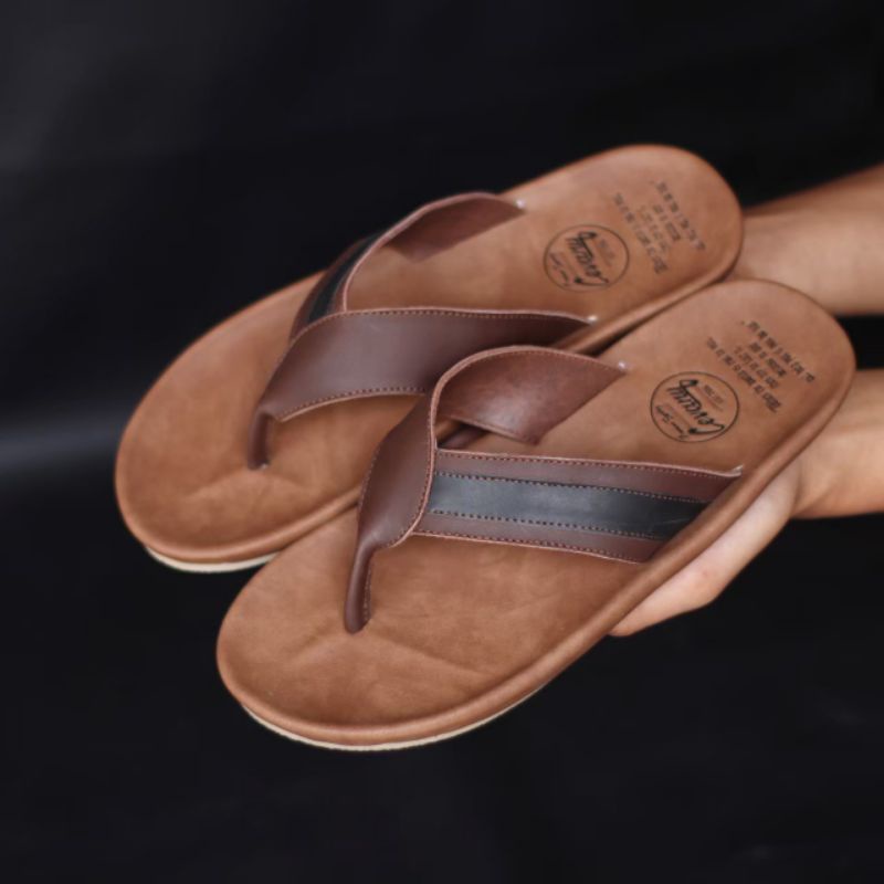 CAVIT BROWN Sandal pria kulit asli cevany original handmade sandal jepit kulit pria bisa COD