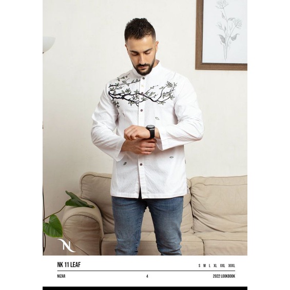 BAJU KOKO NIZAR BORDIR NK 11 LEAF PUTIH 2022