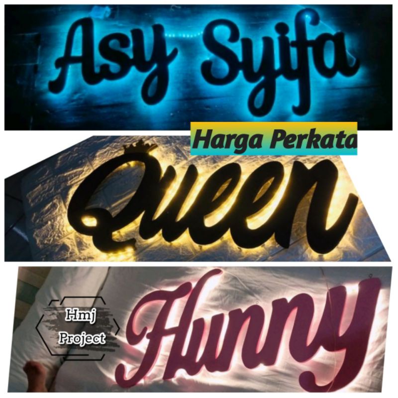 HURUF TIMBUL NYALA / HURUF NYALA / HURUF LAMPU / PLANG USAHA / NAMA TOKO / BANNER / NAMA CAFE /  HUR
