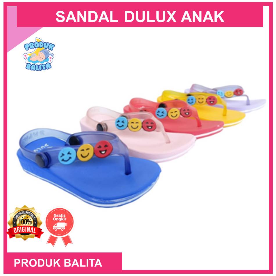 Sandal Dulux 397 E Sandal Jepit Anak Perempuan Laki-laki Tali Belakang Karakter Emoji Smile / Sandal Jepit Karet Anak Murah