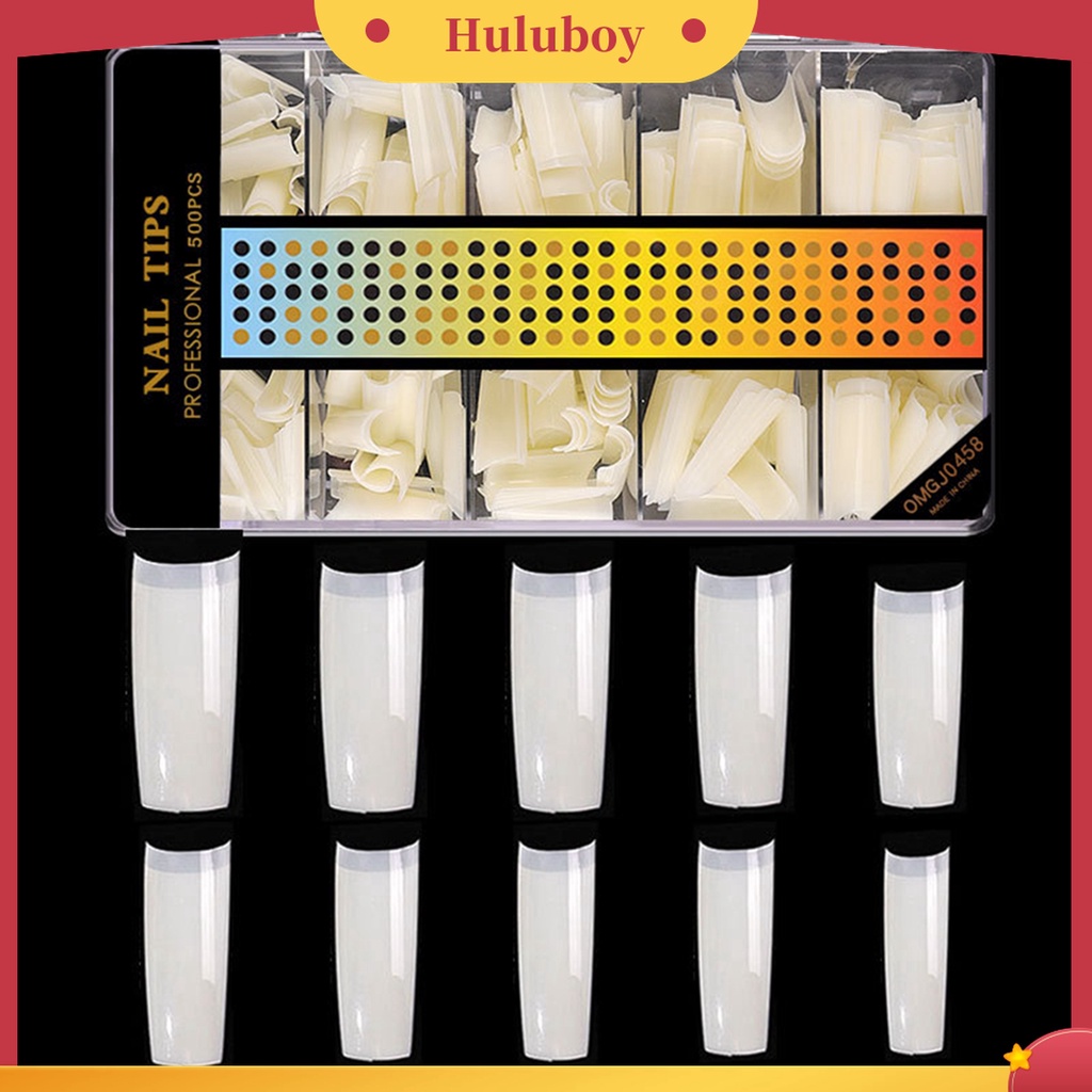 Huluboy Huluboy♡ 500pcs / Set Stiker Kuku Palsu Full Cover Bentuk C Lengkung Panjang Frosted Untuk Nail Art / Manicure DIY