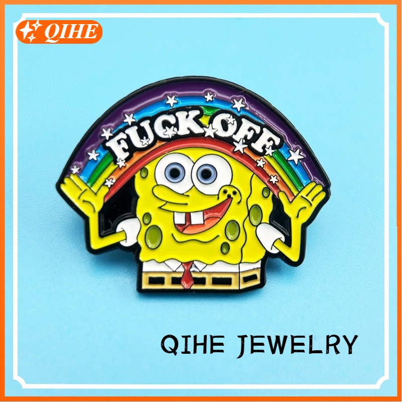 Bros Pin Enamel Bentuk Spongebob Warna Pelangi