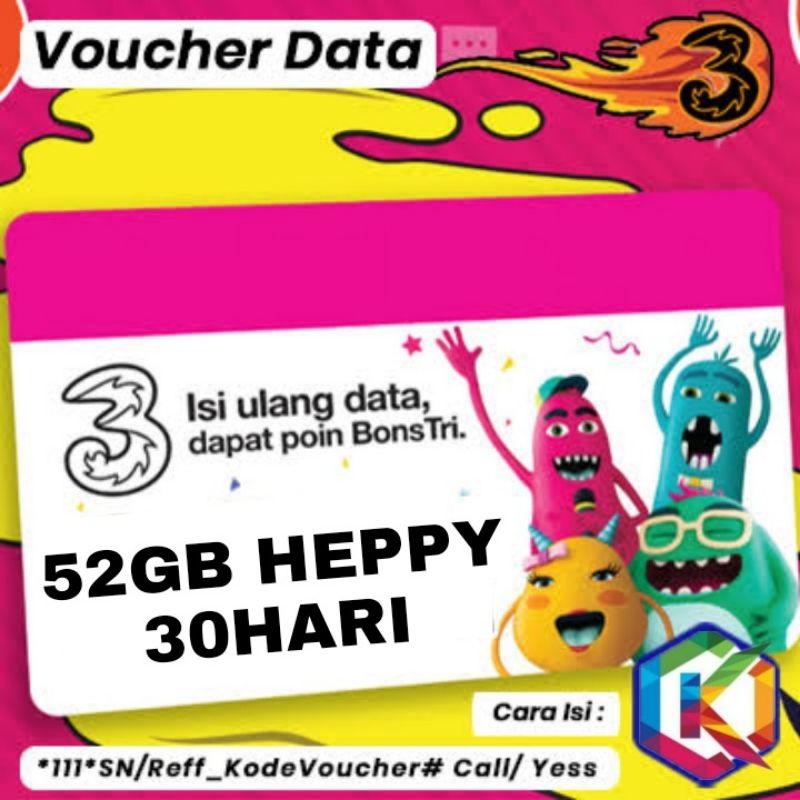 VOUCHER TRI 52GB HEPPY LOKAL BANTEN & JABODETABEK