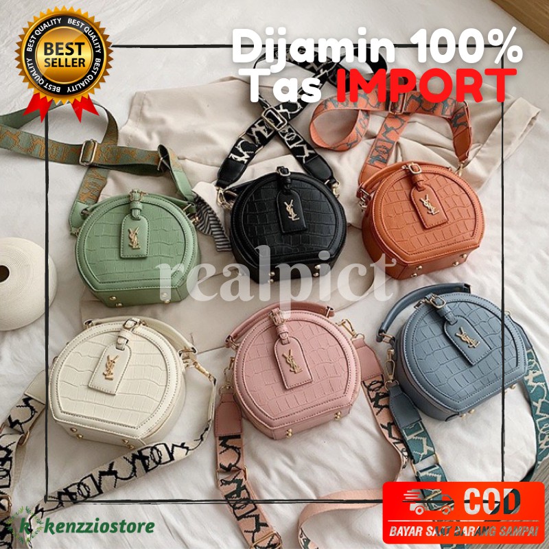 A17 (COD) Tas IMPORT batam selempang slempang wanita cewek import bulat croco ysl kekinian terbaru