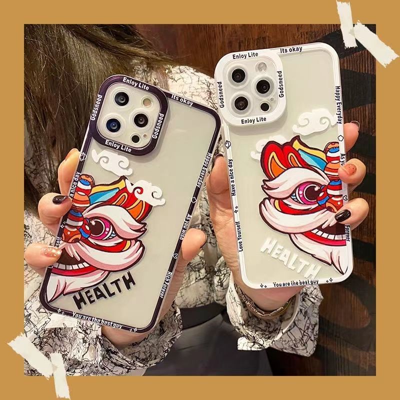 Soft Case TPU Transparan Motif Lion Dance Untuk Iphone 13 Pro Max / 12 / 11 / XS / XR / X / 8 / 7 / 6 Plus Mini SE 2020