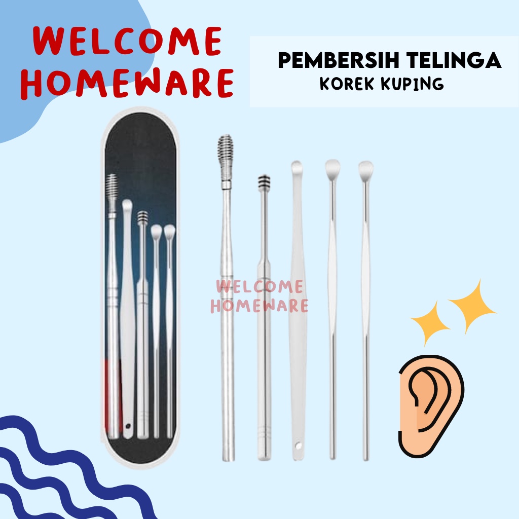 Pembersih Telinga Korek Kuping Stainless Ear Wax Picker Set Isi 6 PCS