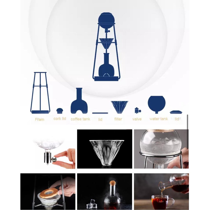 cold drip tower ice coffee maker CM05 500ml / cold brew es kopi maker / cold drip silver rosegold / barista tools coffee shop display hiasan