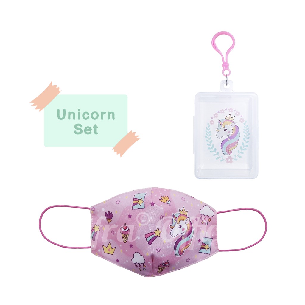 Shifra Tempat Masker Set Masker Dino Unicorn Rainbow