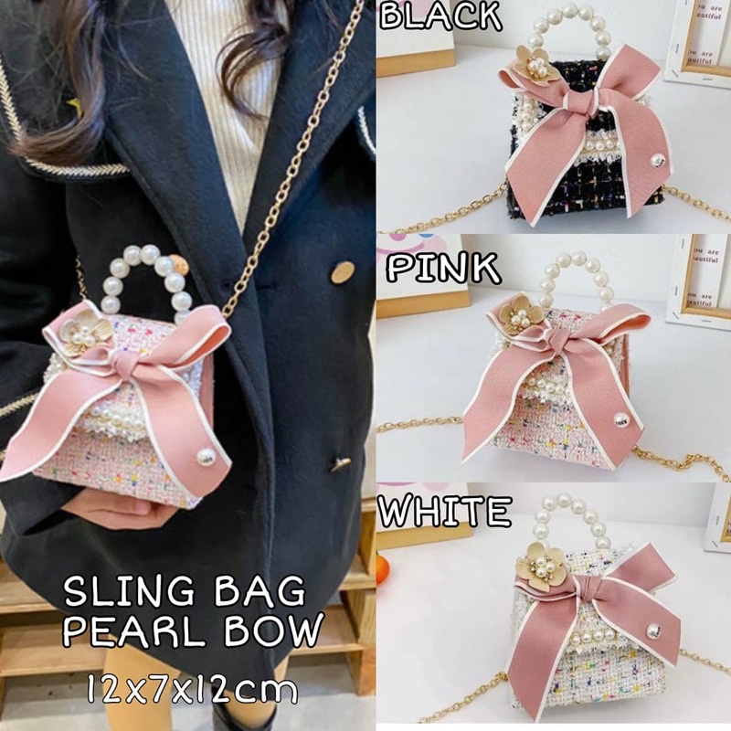 TAS SELEMPANG ANAK PEREMPUAN  SLING BAG PITA MUTIARA KOREAN STYLE