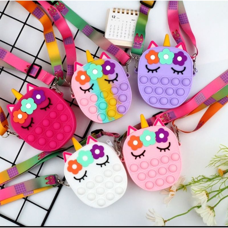 Tas Pop It Unicorn Selempang Anak Squid Game Rubber Jelly Sling Bag Lucu Cewek Cowok