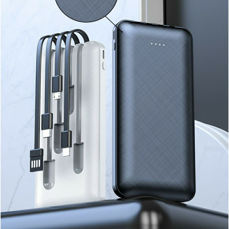 20000mAh Powerbank 4 Cables Fast Charging Full Capacity Mini Dual USB Portable  Murah Mini Iphone Flash Light