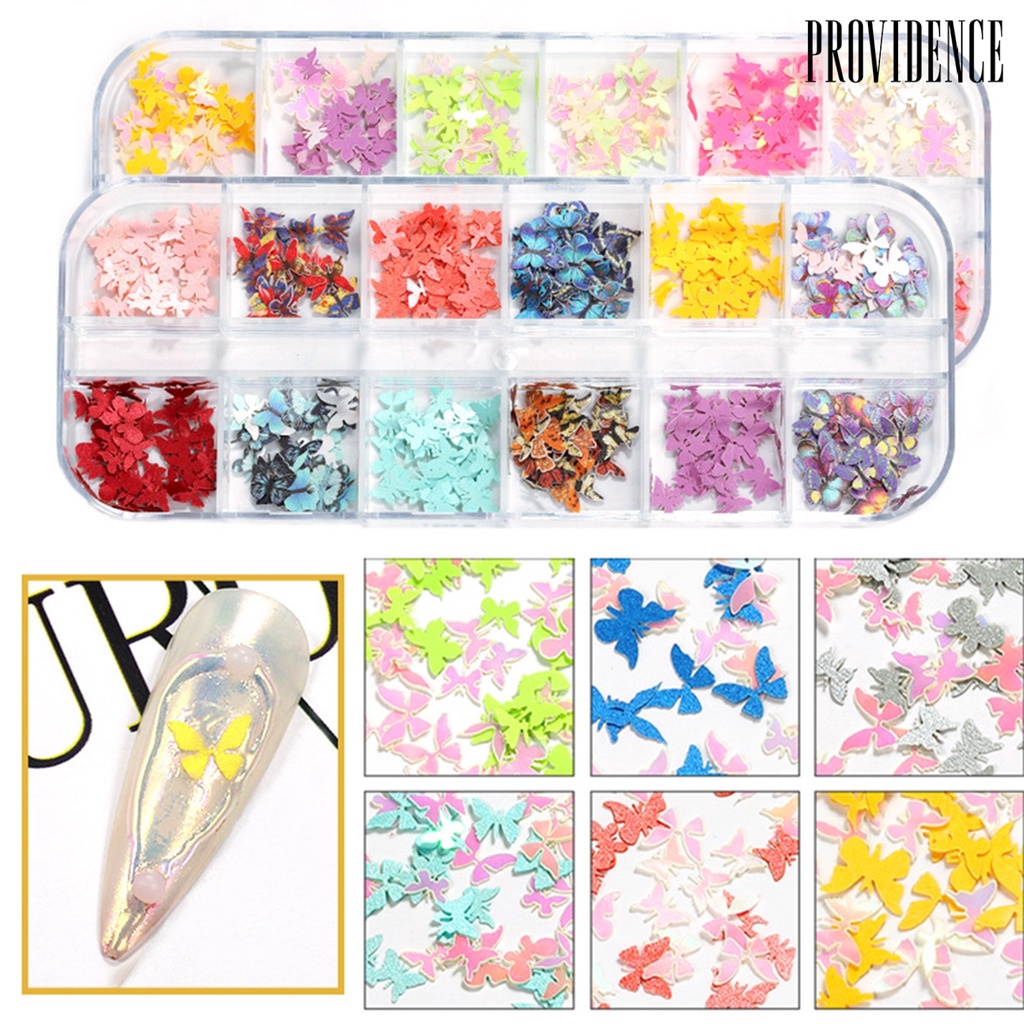 Providence 1 Box 12 Colors Christmas Manicure Art 3D Butterfly Glitter Foil Nail Sticker