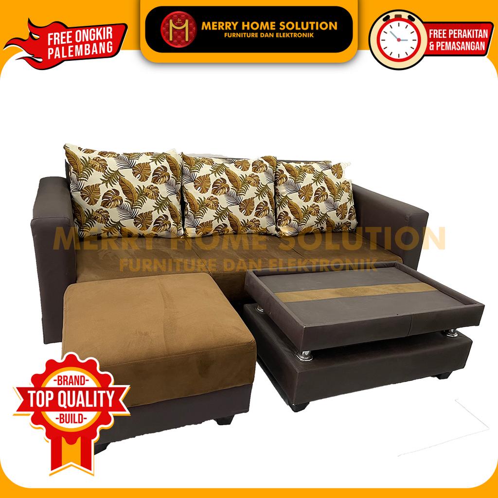 Set Sofa L Puff + Meja Kursi / Sofa L Ruang Tamu Kulit Murah cocok utk office furniture palembang (m