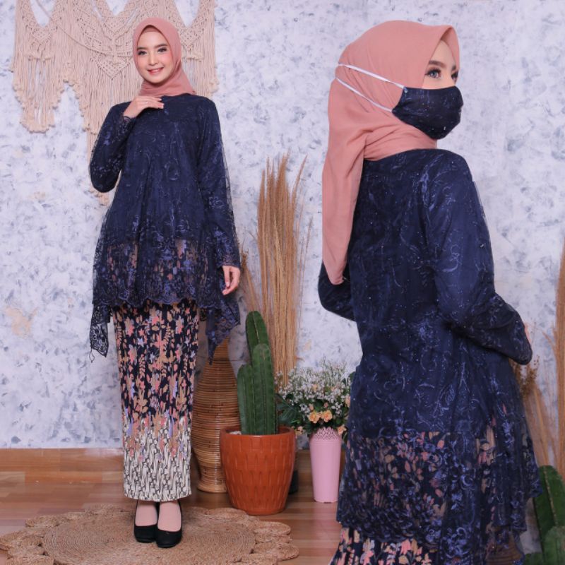 Stelan Tunik Burkat Azalea / One Set Burkat / Tunik Brokat Mix Tulle Polos / Baju Kondangan / Set Pesta / Stelan Nikah / Baju Acara Lamaran / Setcel Brokat Cewek