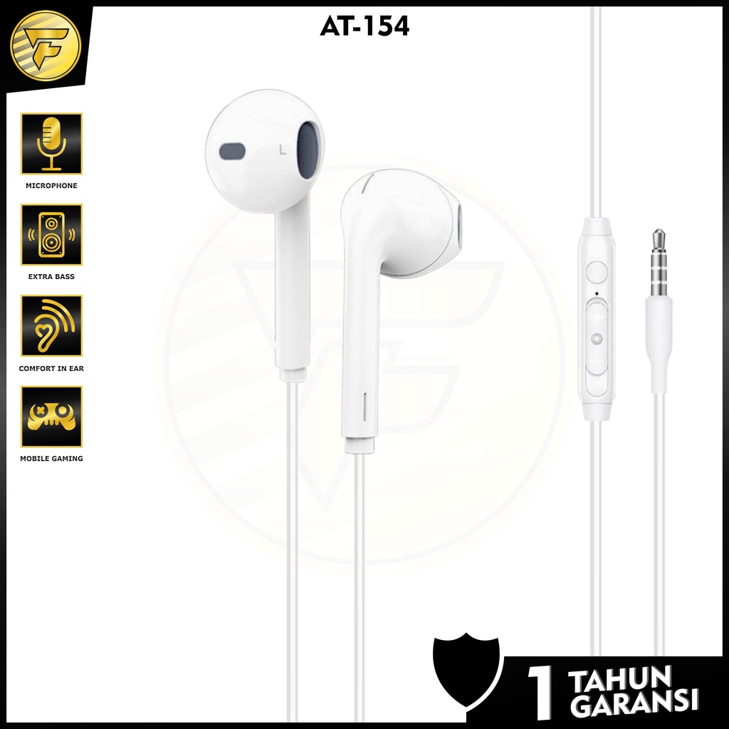 Earphone T154 stereo bass music telfon headset mic