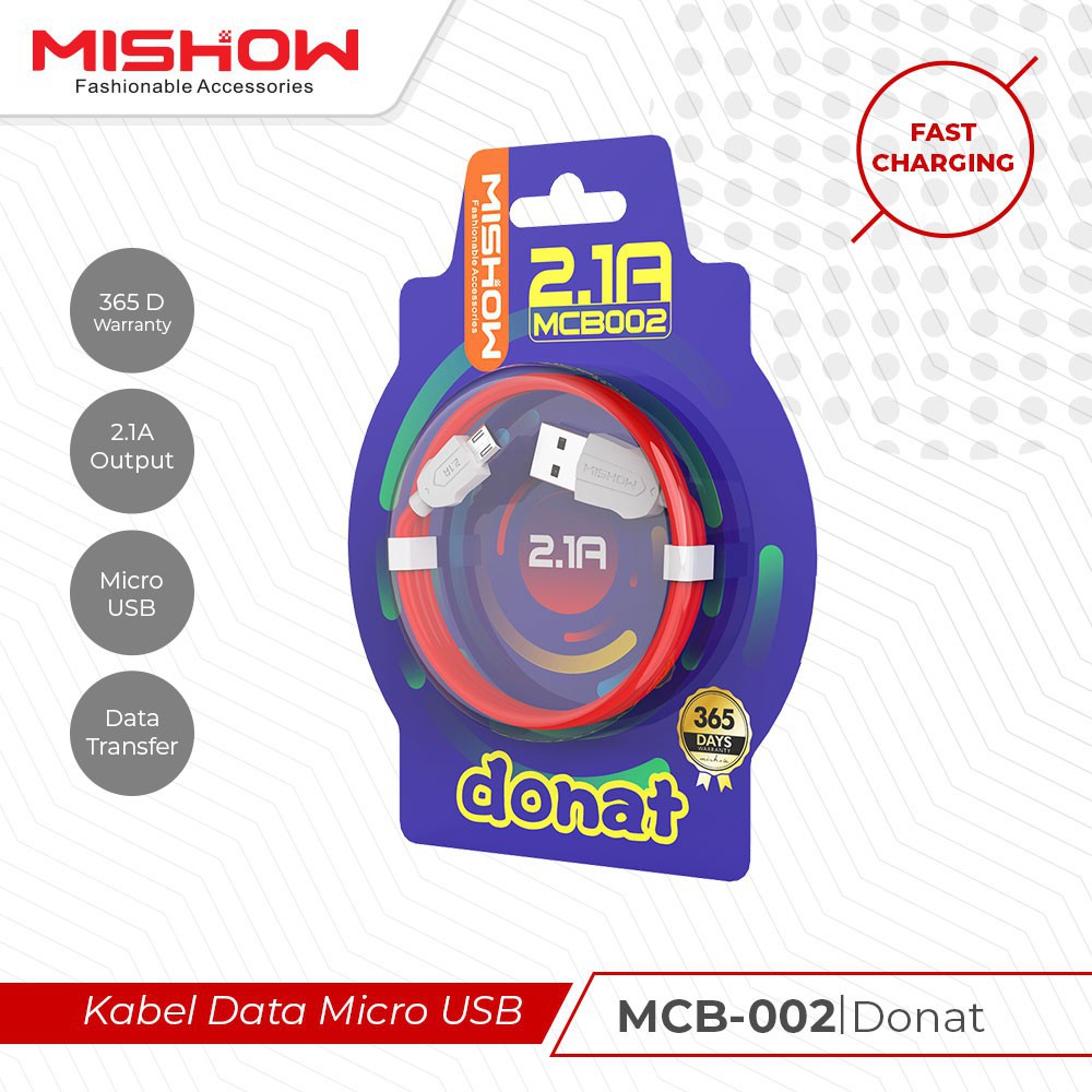 Kabel Data MISHOW - Kabel Charger MCB 002 DONAT Micro USB 2.1A Fashionable Accesories