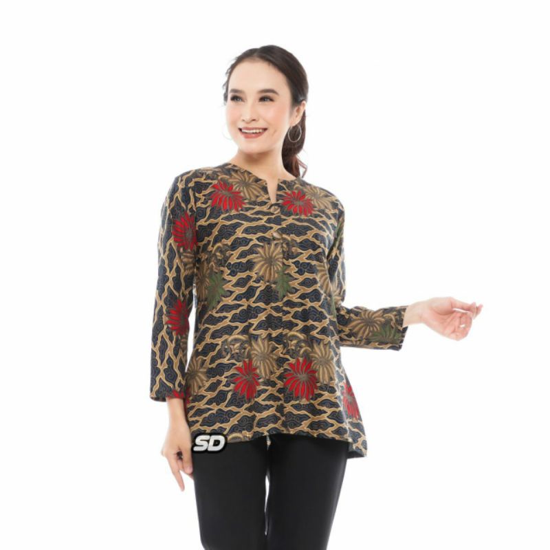 tey-17 Batik wanita ASJ SA HRB026 Kenongo Kemeja Tosca Pendek-SD bungamega