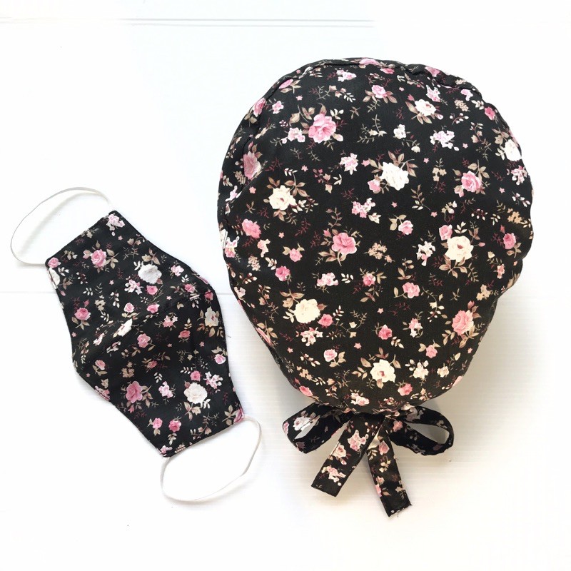 Topi Bedah 2 Lapis Motif No 66 Bunga Kecil  / Surgical Cap / Nurse Cap / Topi Perawat