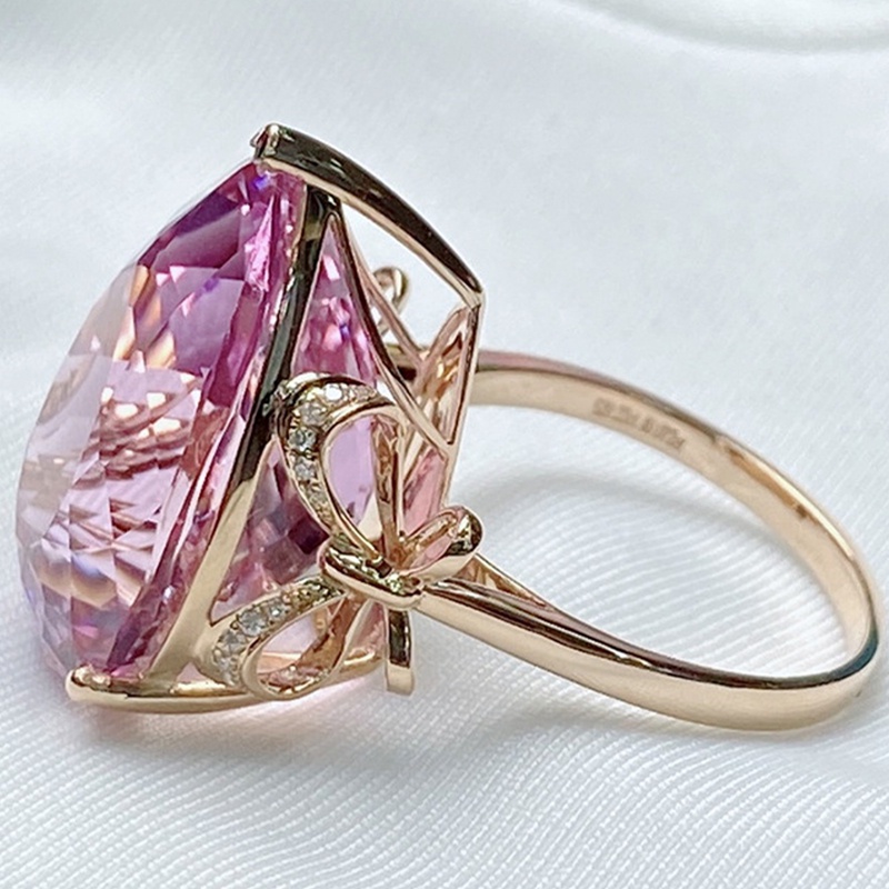 Cincin Model Terbuka Warna Rose Gold Dengan Batu Zircon Pink Untuk Wanita