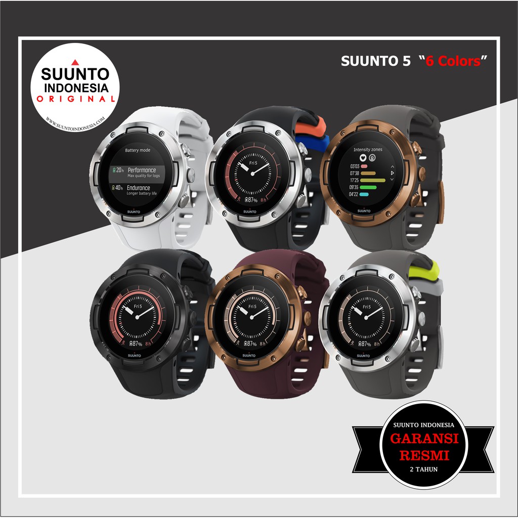 Suunto 5 Garansi Resmi ( All Black, White, Graphite Steel / Copper, Black Steel, Burgundy Copper)