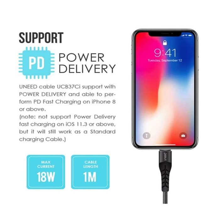 UNEED UCB37Ci Kabel Type C to Lightning Power Delivery 18W UCB 37Ci
