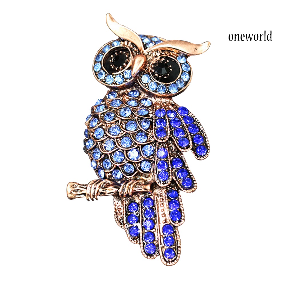 OW@ Unisex Retro Cartoon Owl Inlaid Rhinestone Hollow Brooch Pin Clothing Accessory