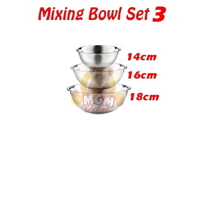 Baskom stainless set 3 TEBAL - Stainless Mixing Bowl 14cm to 18cm