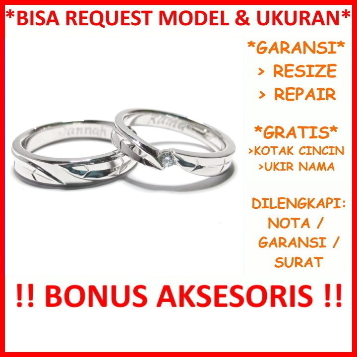 Gratis Ukir Nama Garansi Silver Asli Bisa Pesan Model Cincin Couple Perak Tunangan Mas Kawin Id617