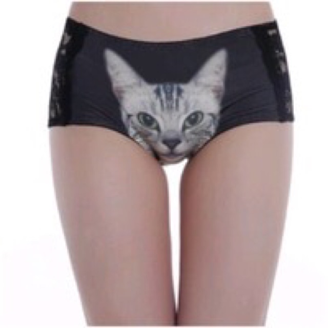 Celana dalam panties panty cd motif kucing kitten pussy 3d dengan sexy lace