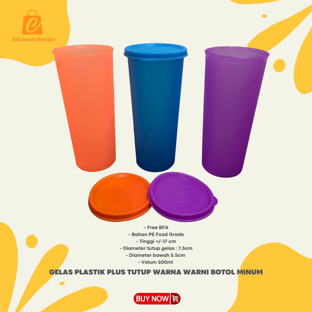 TEMPAT MINUM GELAS PLASTIK PLUS TUTUP WARNA WARNI TUMBLER PLASTIK COLOURFULL BOTOL MINUM