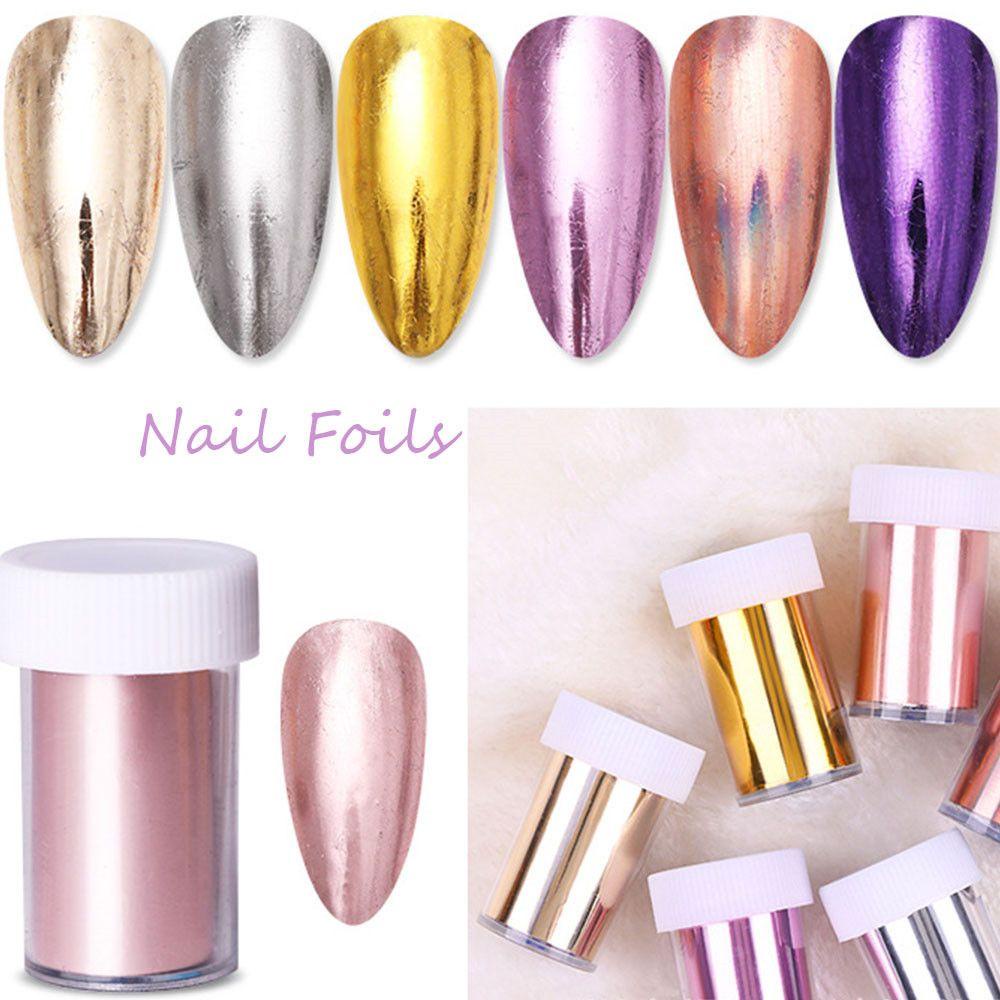 R-flower 1Roll Nail Foils Sparkly Slider Paper Warna Solid Nail Art